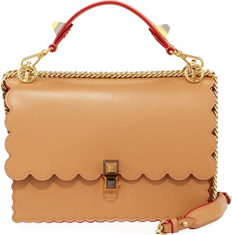 Fendi Kan I Regular Leather Scalloped Shoulder Bag 